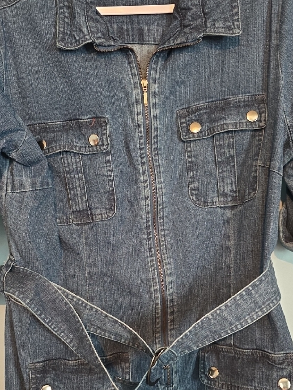 NWOT Denim Midi Shirt Dress with Belt - Dark Blue - Picture 3 of 7